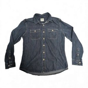 American Eagle Men's Blue Denim Button-Down Shirt L